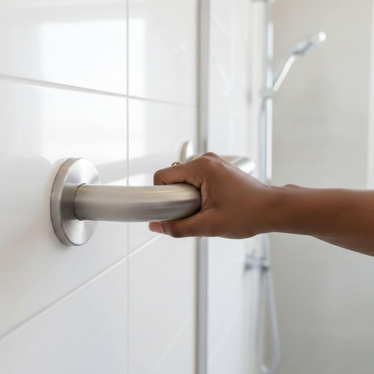 Stainless steel wall-mounted grab rail with anti-slip grip surface